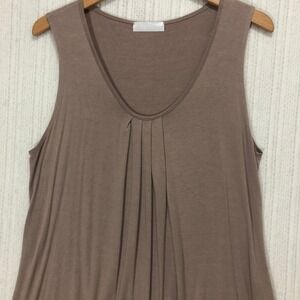 Eimin Taupe Pleated Neck Sleeveless Tank Top Women's 1XL Made in USA